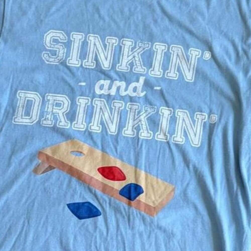 Port & Company Sinkin And Drinkin Cornhole Graphic Tee Size M Blue